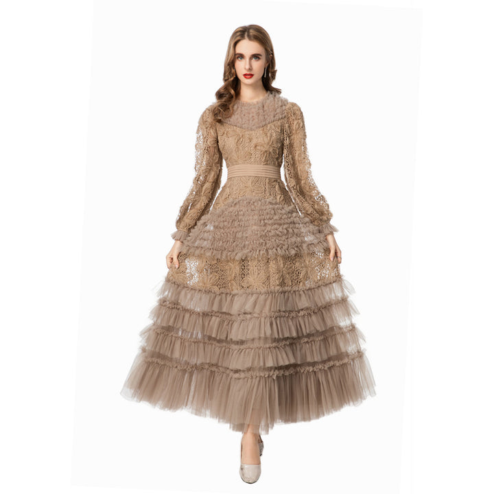 layered lace and tulle gown with fitted waist – NERINA
