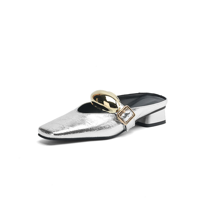 pointed metallic mule with gold hardware accent – LUXORA