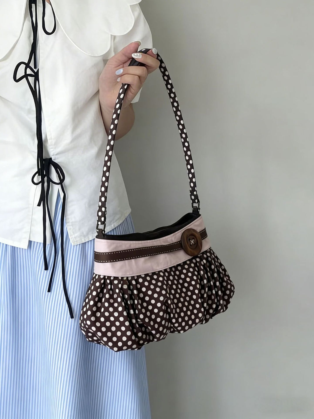 Polka Dot Slouch Shoulder Bag - Mocha