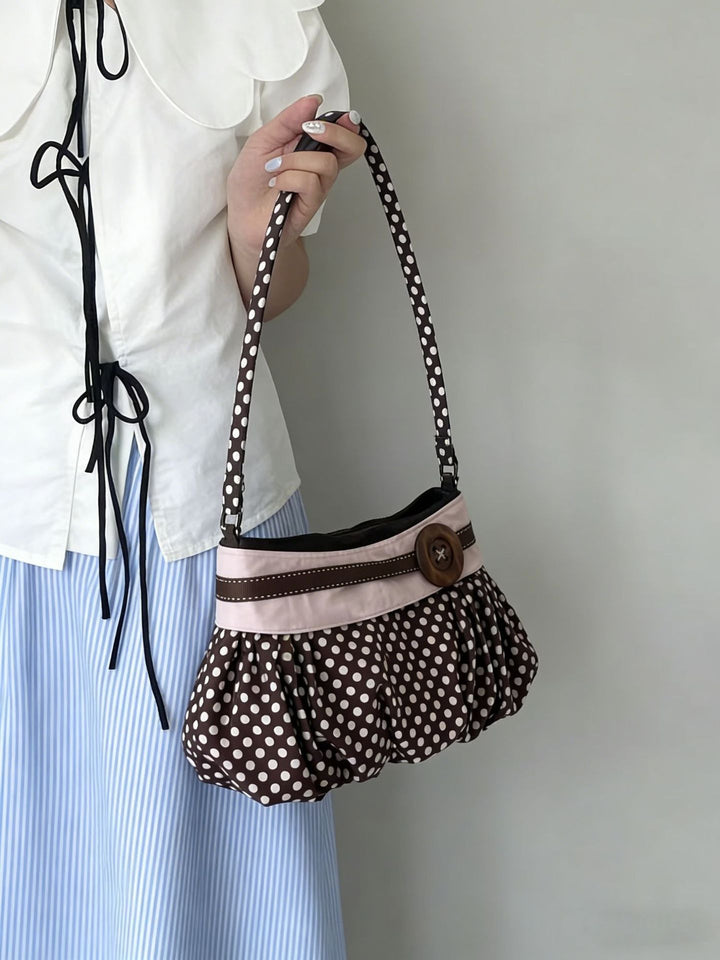Polka Dot Slouch Shoulder Bag - Mocha