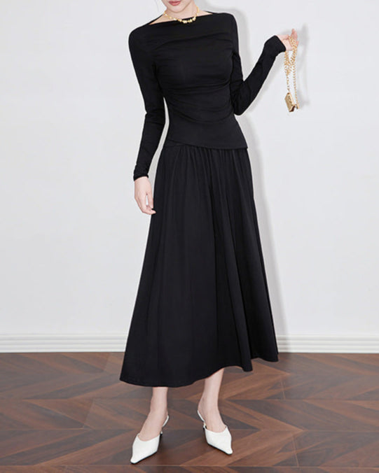 off-shoulder pleated midi set - VIVIANWI