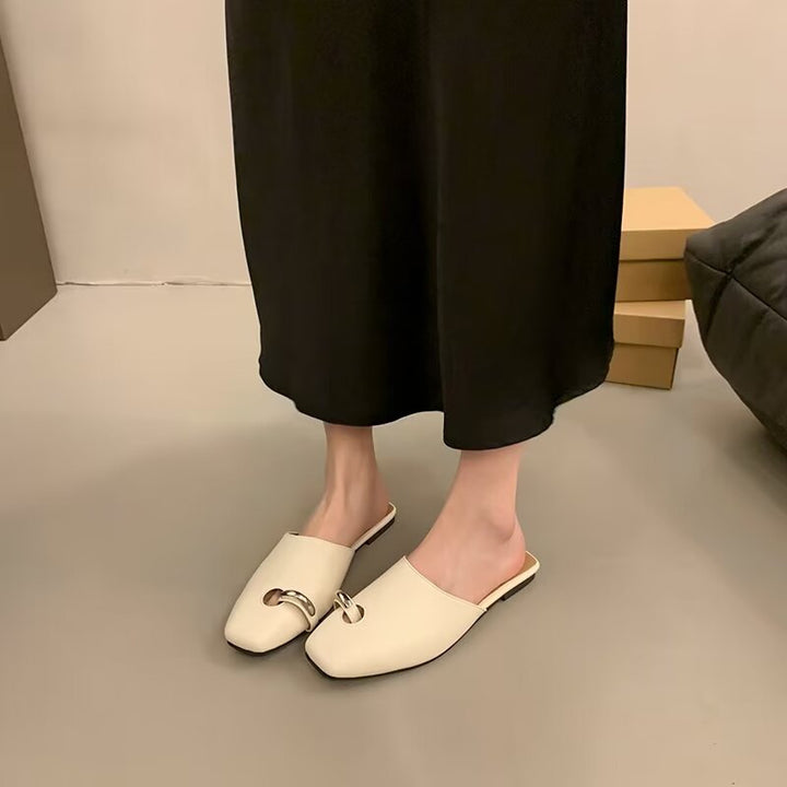 tan leather mules with silver ring detail – CELENA