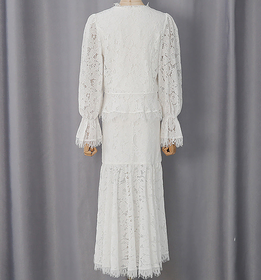 Elegant Lace Midi Dress with Button Front-ERINTA