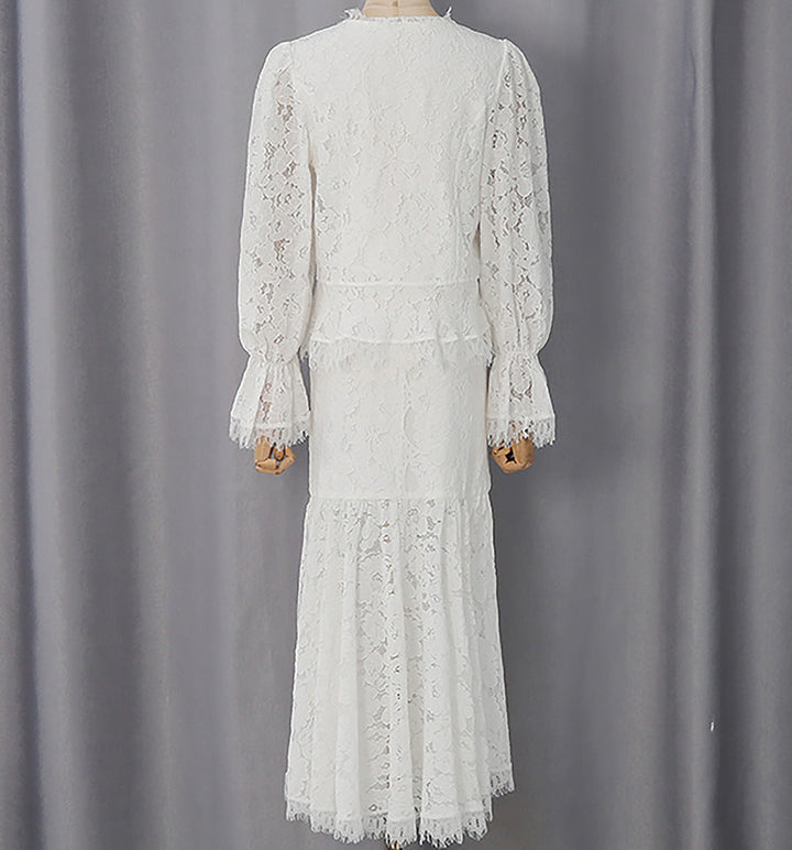 Elegant Lace Midi Dress with Button Front-ERINTA