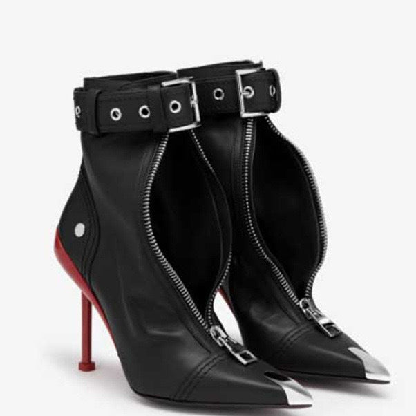 zip-front ankle boots with metal tip – CRIMSON EDGE