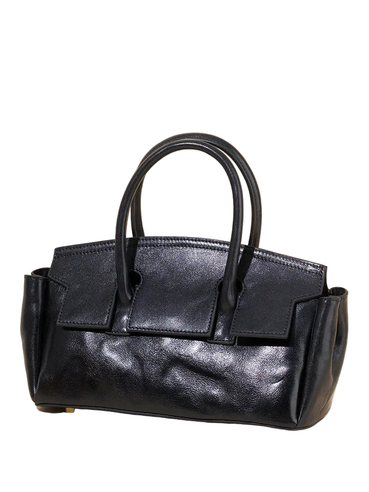soft leather mini carryall with structured flap detail – CAMELIA
