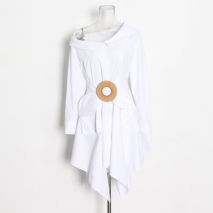 one-shoulder shirt dress with statement belt – ICON