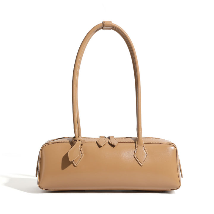 sleek rectangular leather shoulder bag with double zip – MONA