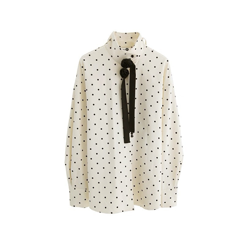 polka dot blouse and mini skirt set with scarf tie –  SET