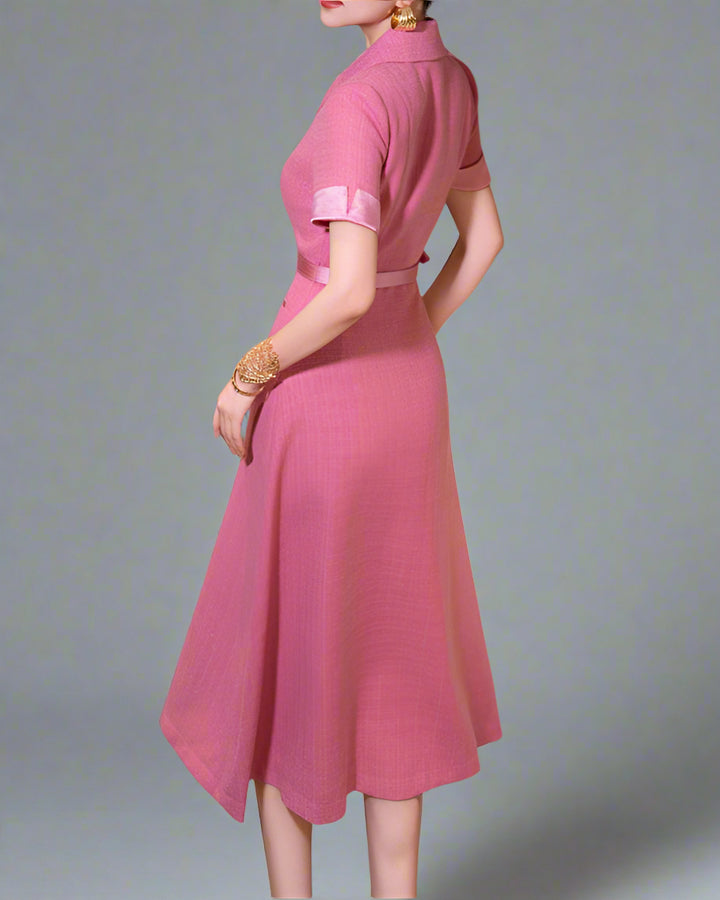 korte mouw midi jurk met 3D bloemenapplicaties - BLOOMIQ 