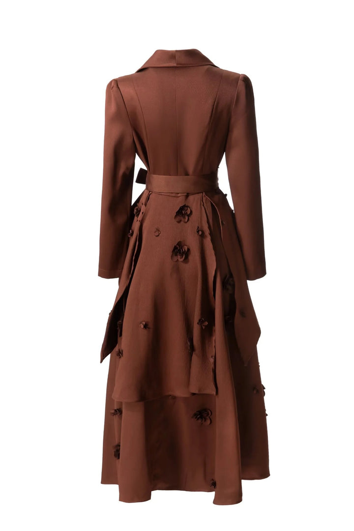 wrap blazer midi dress with layered skirt and waist tie – SIENNA