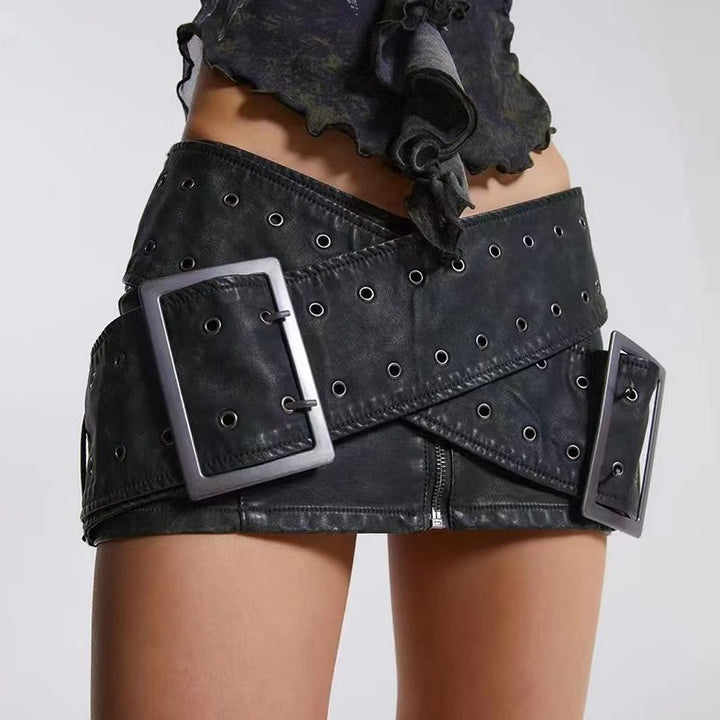 leather mini skirt with oversized buckle detail - Firwxdt