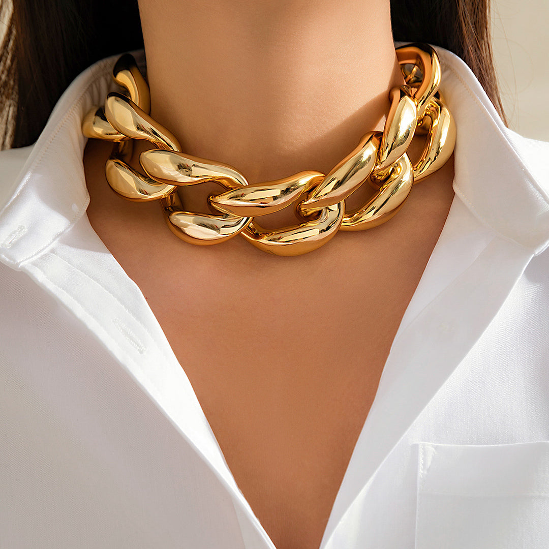 chunky oval-link chain necklace with gold finish – KORA
