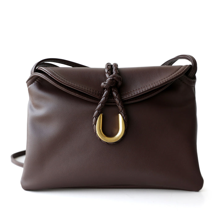 braided flap leather crossbody bag with gold hook detail – CELINEA