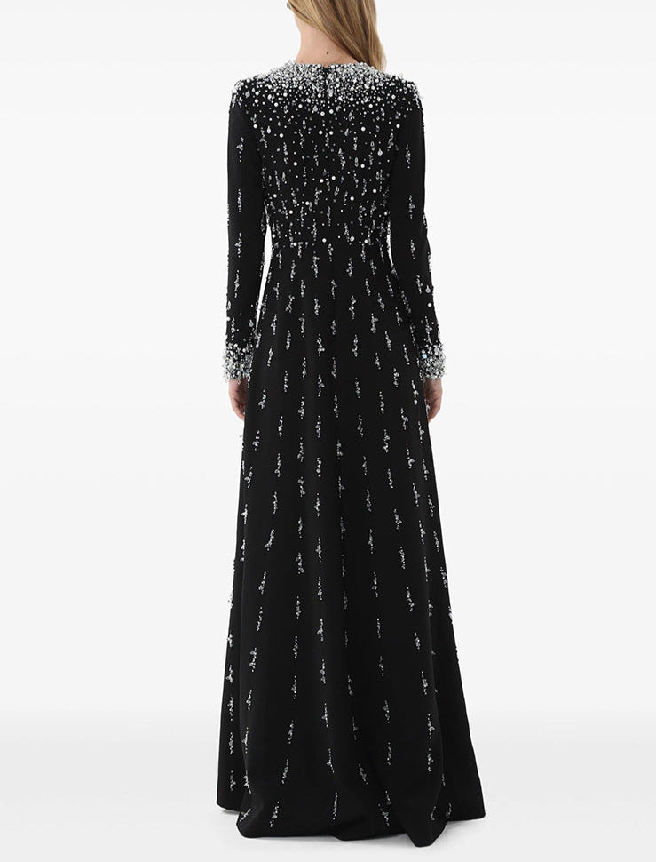 robe cache-cœur à manches trois-quarts avec revers à sequins et appliqué floral – ALINA 