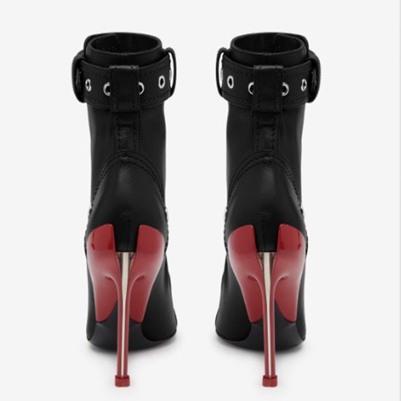 zip-front ankle boots with metal tip – CRIMSON EDGE