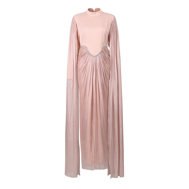 high neck draped maxi dress with cape sleeves – ROSE