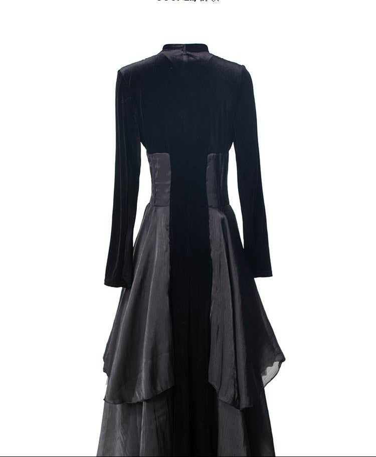 layered velvet chiffon gown with bow neck – NOIR ÉCLAT