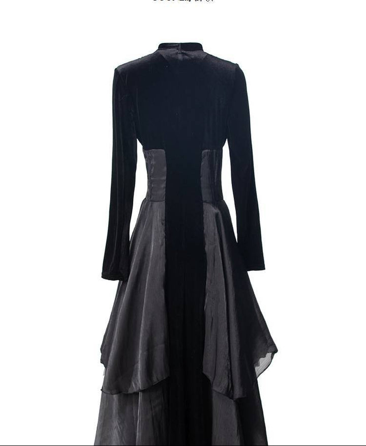 layered velvet chiffon gown with bow neck – NOIR ÉCLAT