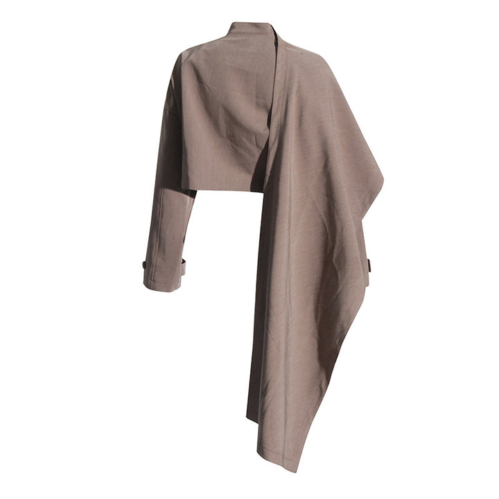 asymmetric layered tailored set with cape-style overlay – TAUPE