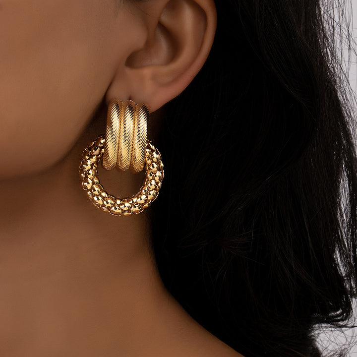 Textured twisted loop earrings with hammered ring drop – Alkobi