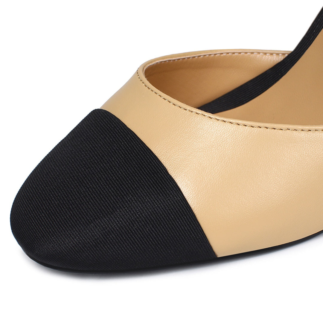 two-tone ankle heels with floral accent – CAMELLIA