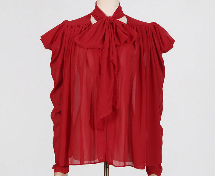 Red Sheer Bow Tie Blouse – RUBÉLLE
