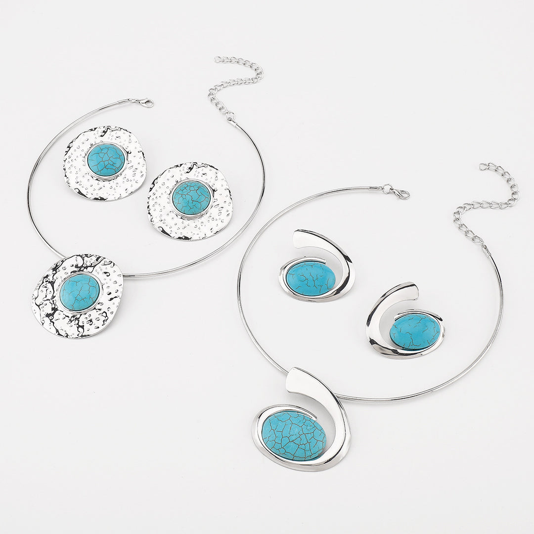 silver-tone necklace and earrings set with turquoise stone accents - NAYLAZI