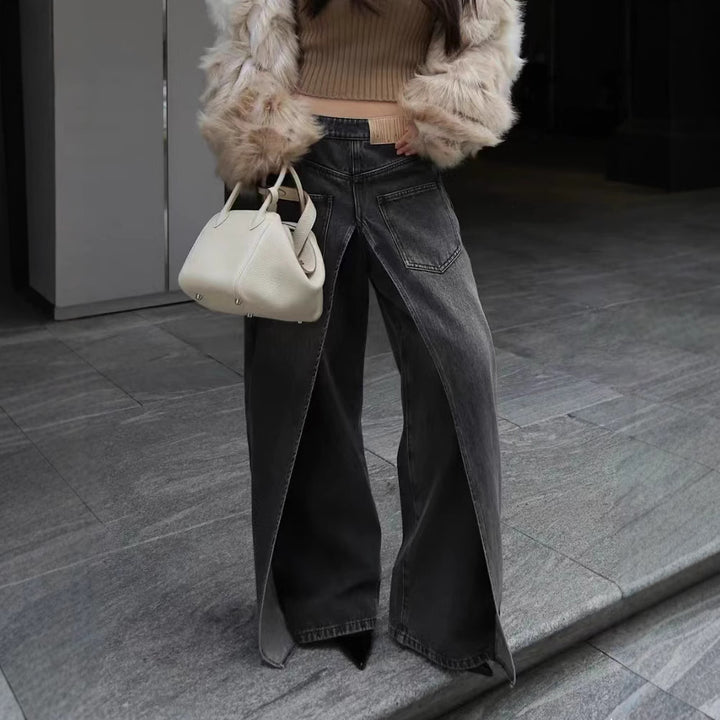 washed wide-leg denim with sculpted back seams – VELIN