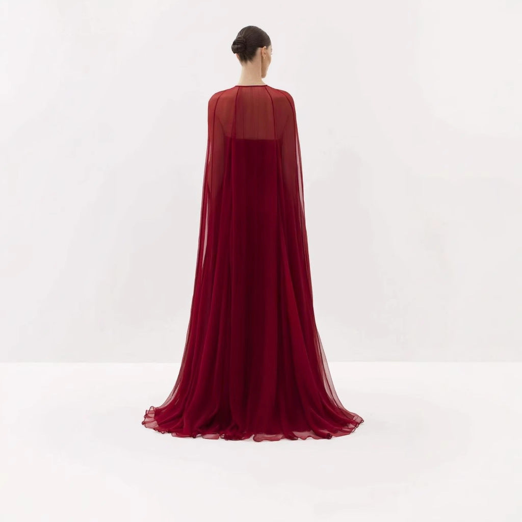 strapless chiffon gown with flowing cape - AURORVA