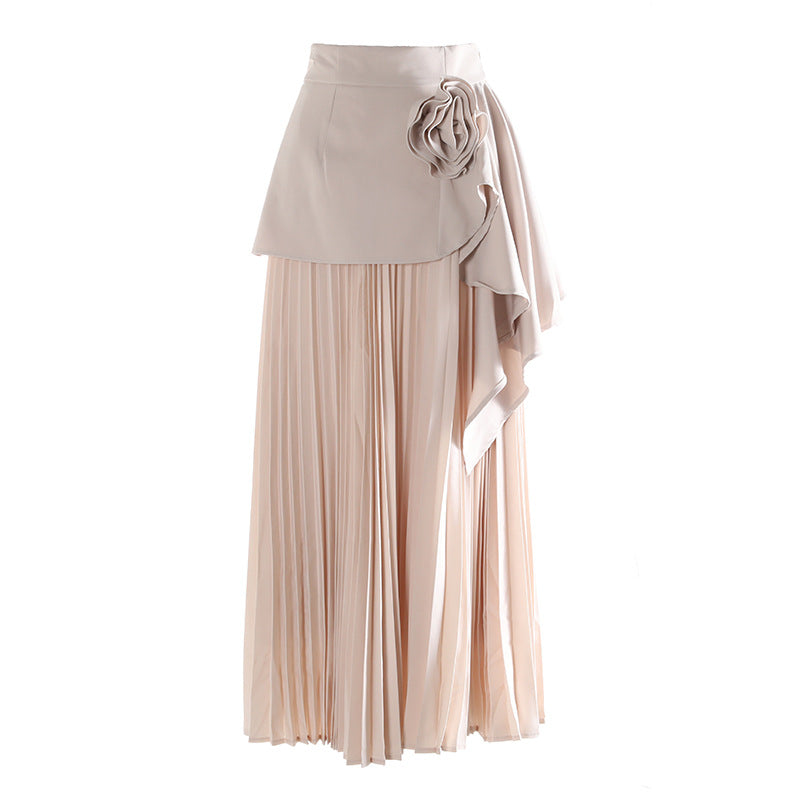 Pleated maxi skirt with floral wrap detail – ELARA