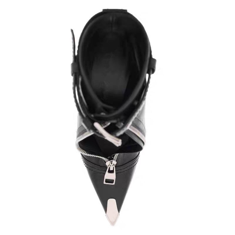 zip-front ankle boots with metal tip – CRIMSON EDGE