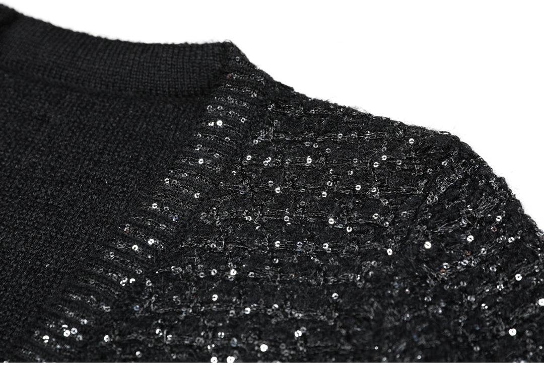 belted sequin knit jacket with gold buttons – AURORAZIL