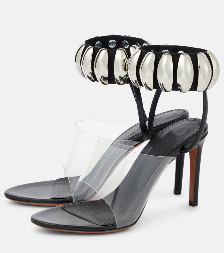 plexi-strap heels with metallic cuff – NOIR