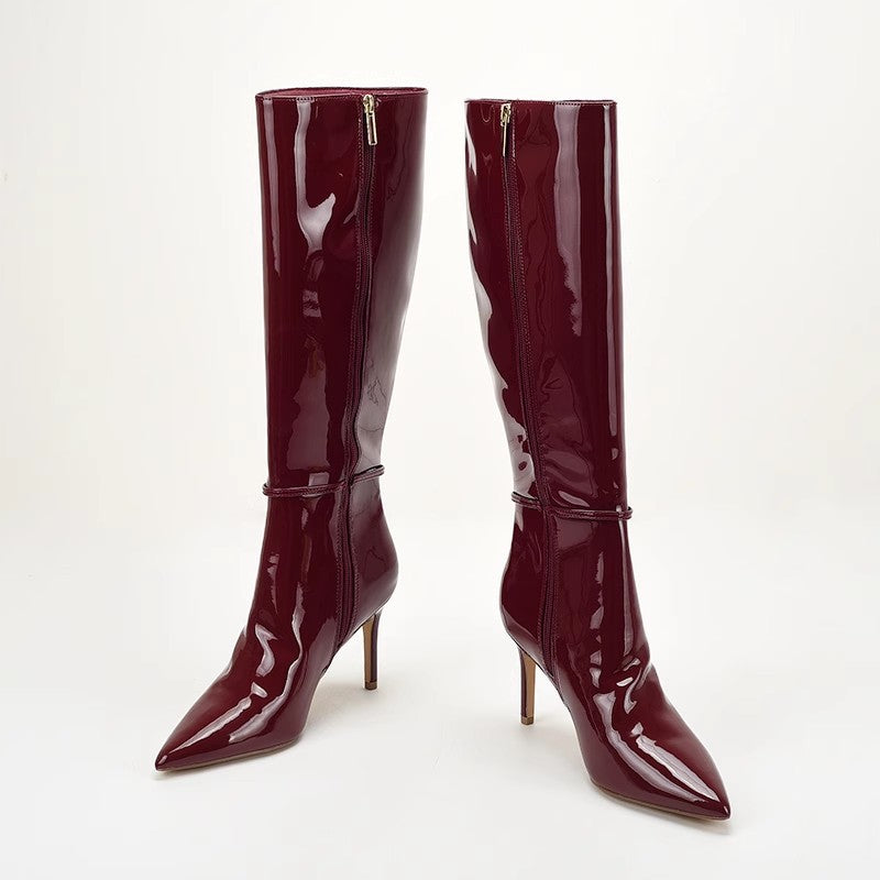 patent leather knee-high boots with gold buckle – VERA