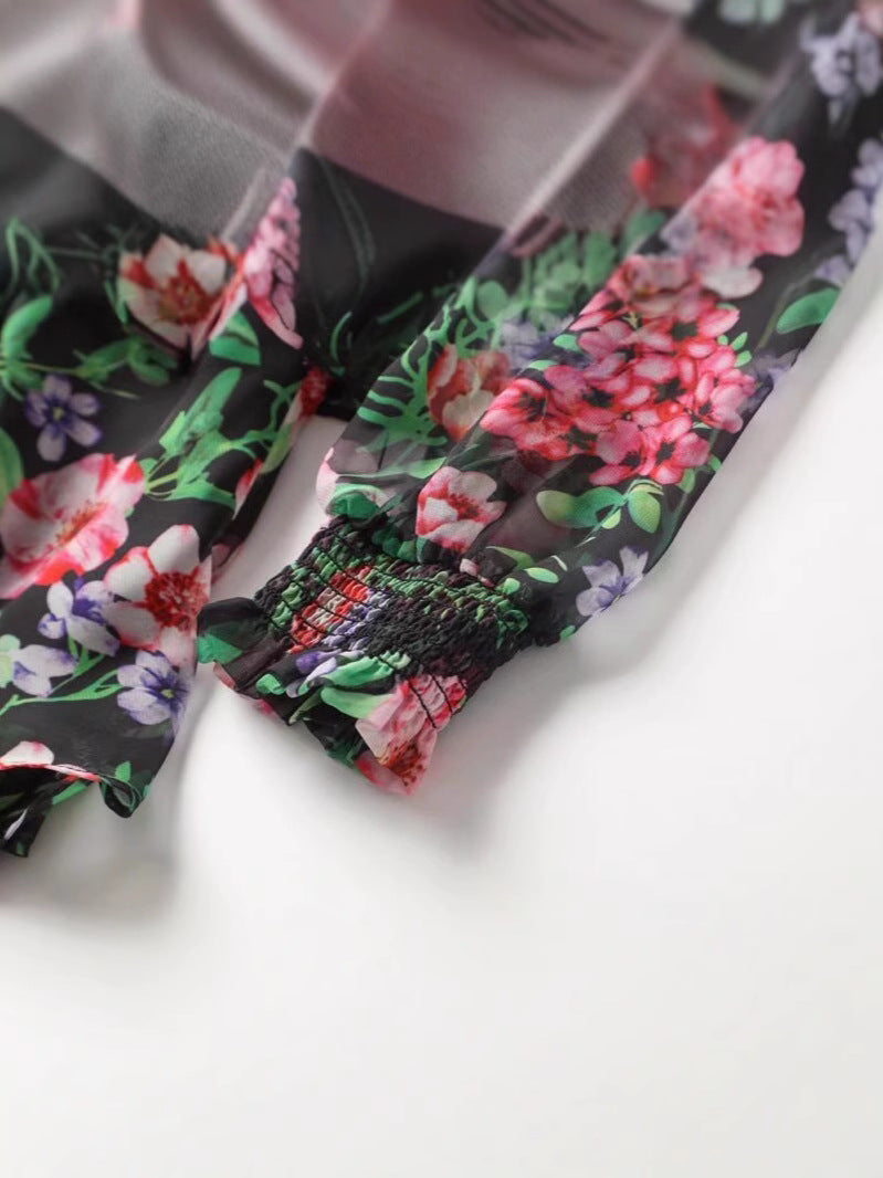 chiffon midi dress with floral print and bow neck – FLORA