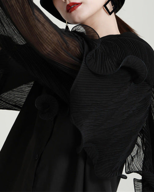 Ruffled shoulder shirt dress with belt - Vinky