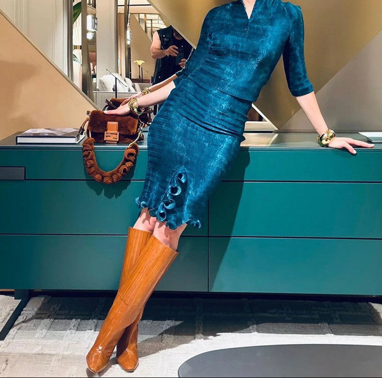 حذاء جلدي كاراميلي يصل إلى الركبة بكعب منحني – سيينا