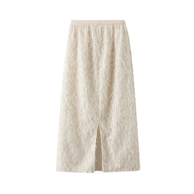 textured feather-effect midi skirt – AURA