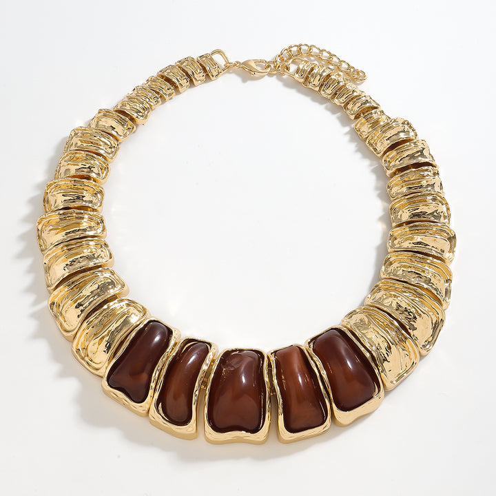 chunky textured collar necklace with brown resin stones – ZARIA