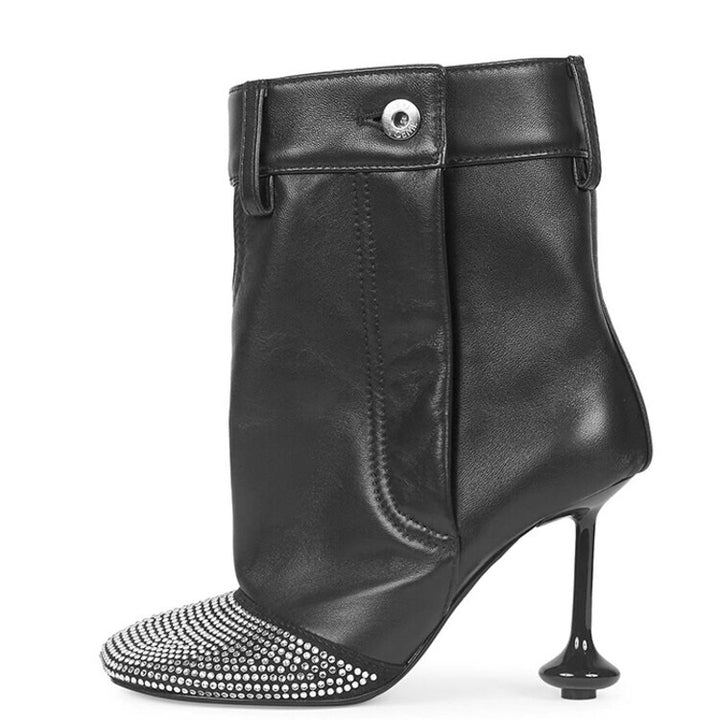 studded leather ankle boots with sculpted heel – MOCHA GLINT