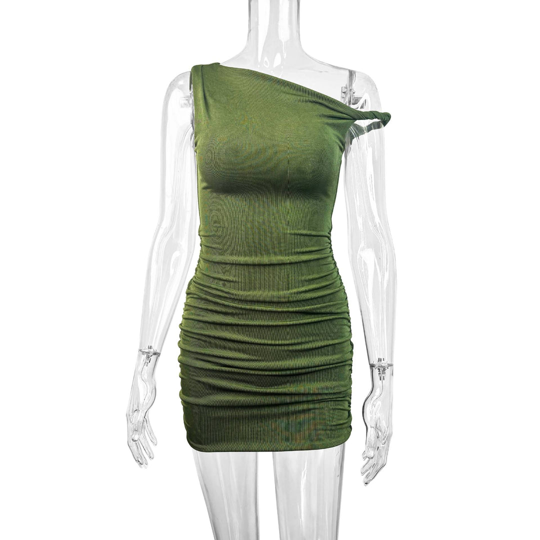 Solid Twisted Asymmetrical Mini Dress