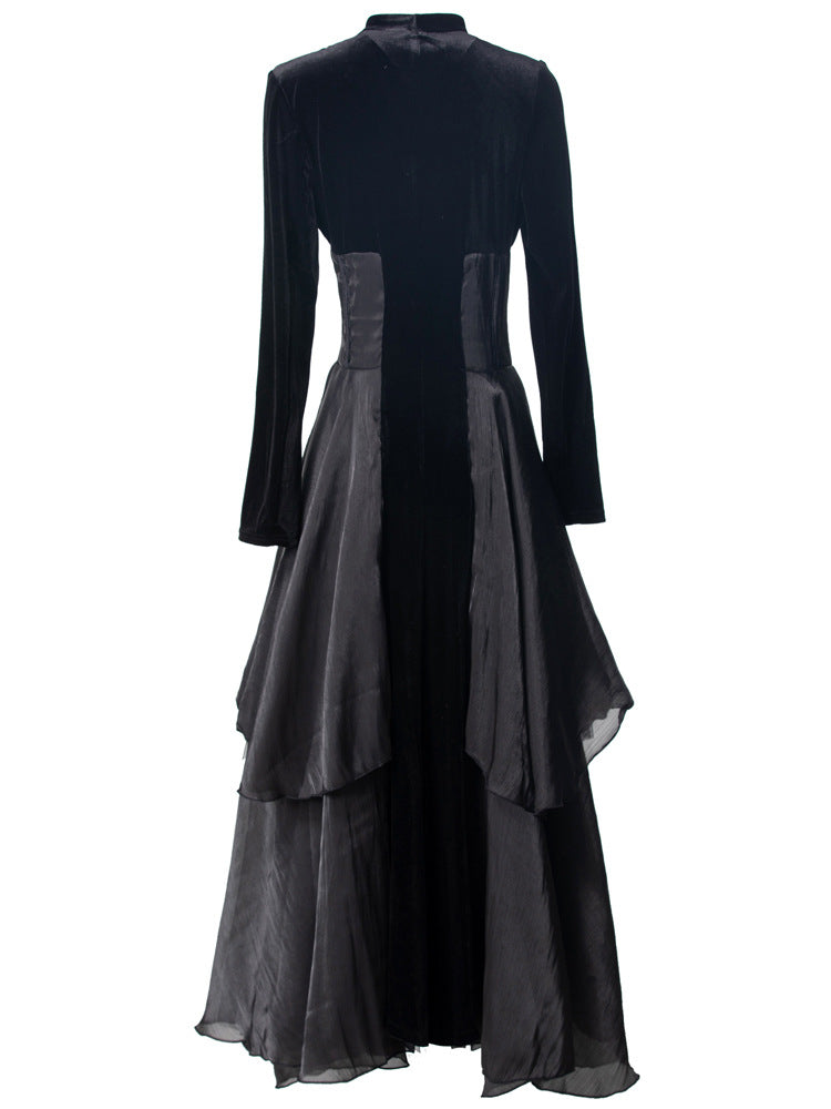 velvet and organza layered gown with plunge neckline – NOLSI