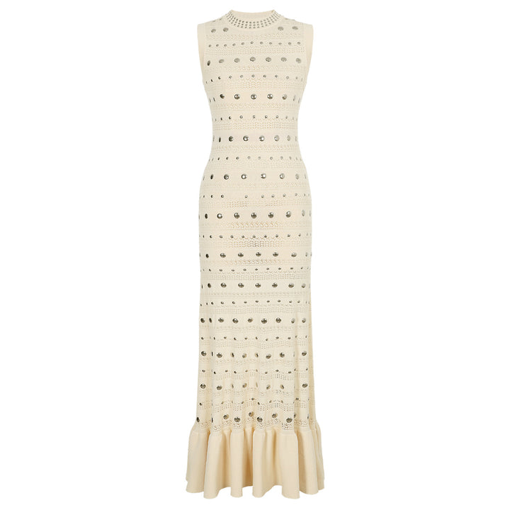 sleeveless column dress with metallic stud detailing - NOVALVI