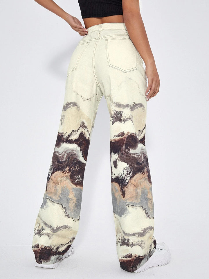 high-waisted wide-leg printed pants – MARBLE