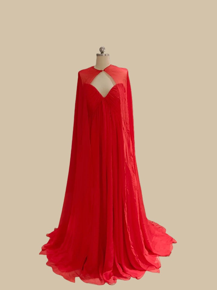 strapless chiffon gown with flowing cape - AURORVA