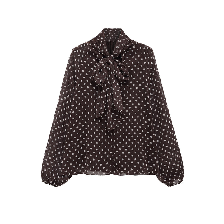 Mocha Polka Dot Bow Blouse - Vintage