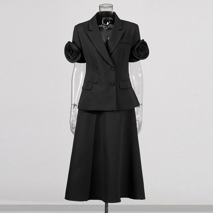 Ensemble jupe blazer à manches courtes avec manches florales 3D – Senfera 