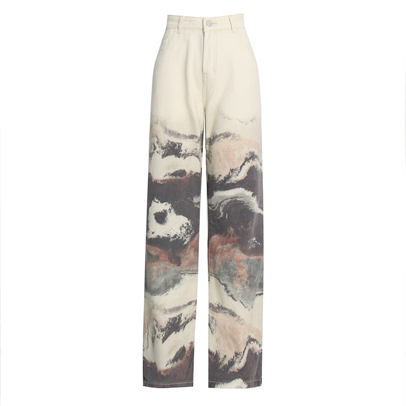 high-waisted wide-leg printed pants – MARBLE