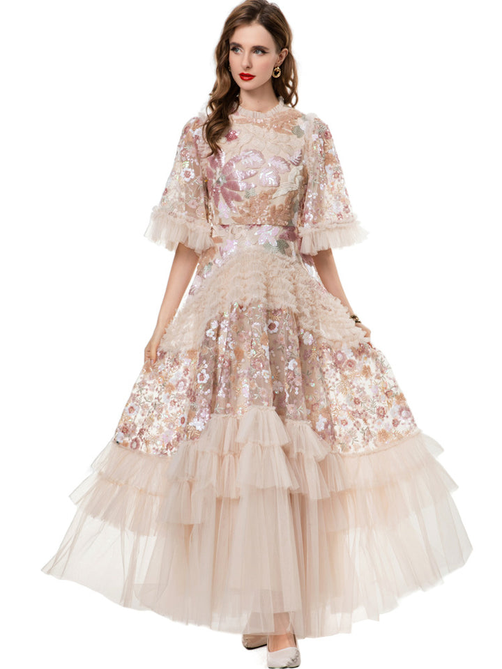 embroidered tulle midi dress with layered ruffles – BLUSHÉ